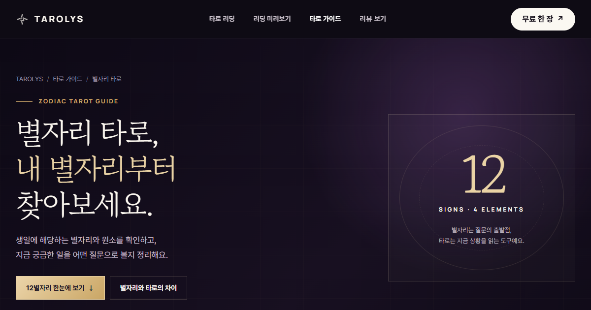 12별자리와 4원소를 안내하는 별자리 타로 가이드